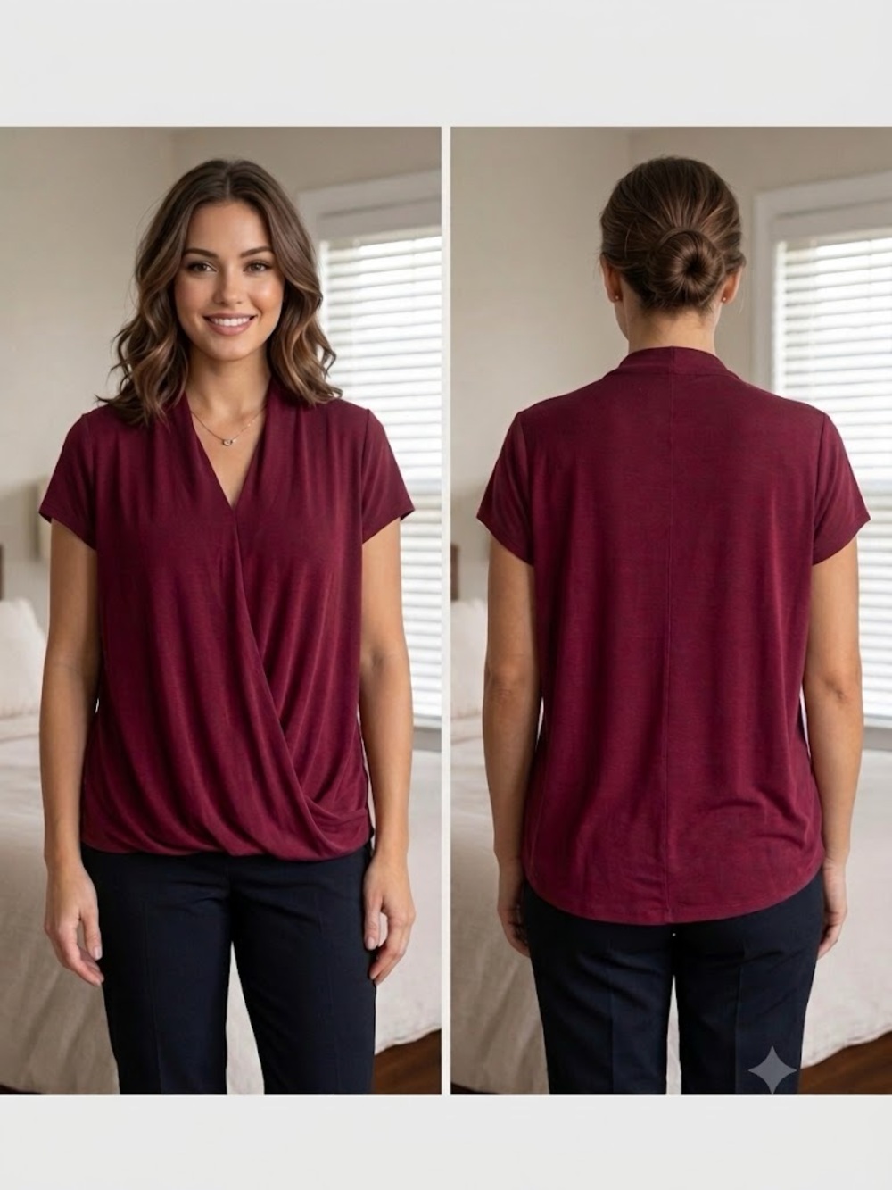 LOFT Outlet Burgundy Faux Wrap Drape Blouse Size Large